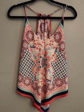 Heartsoul Women's Coral & Navy Printed Halter Tank Top